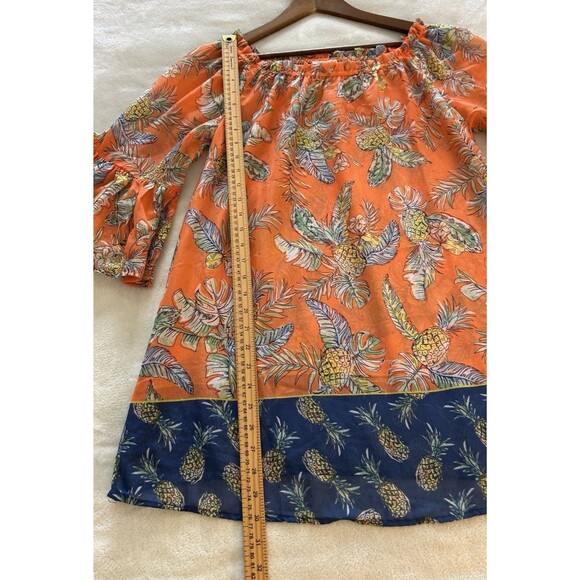 Womens Shirt Medium Boho Orange Tropical Island Hawaiian Flowy Relaxed Pineapple - Picture 6 of 11